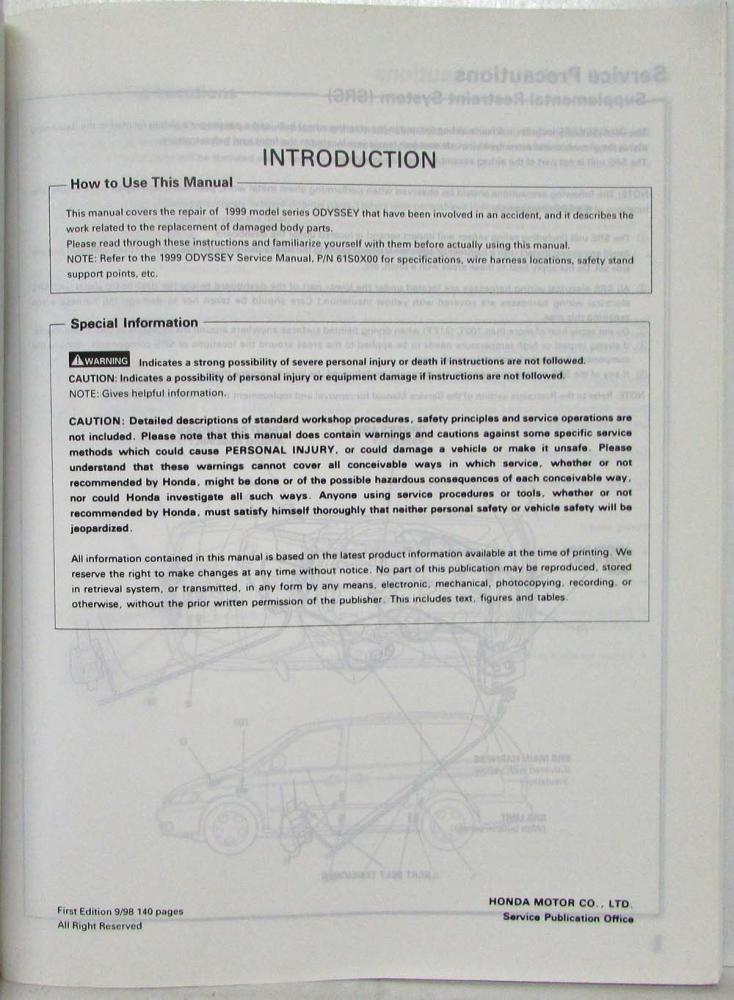 1999 Honda Odyssey Body Repair Service Manual