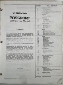 2000 Honda Passport Service Shop Repair Manual - Isuzu Rodeo