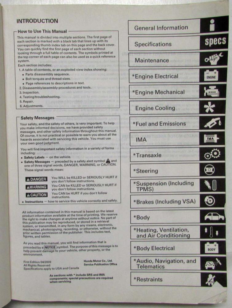 2010 Honda Insight Service Shop Repair Manual