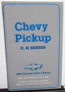 1988 Chevrolet C/K Series Truck Owners Manual Silverado 2 & 4 W/D 1500 2500 3500