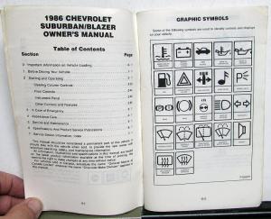 1986 Chevrolet Blazer and Suburban Owners Manual 2 & 4 W/D Gas Diesel 86 Chevy