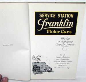 1923 Franklin Series 10 Owners Manual Care Operation Inspection Repair Book Orig