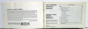 1973 Chevrolet Camaro Owners Manual Original Z/28 Rally Sport LT