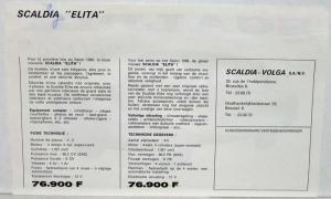 1966 Volga Scaldia Elita Spec Sheet - French & Dutch Text