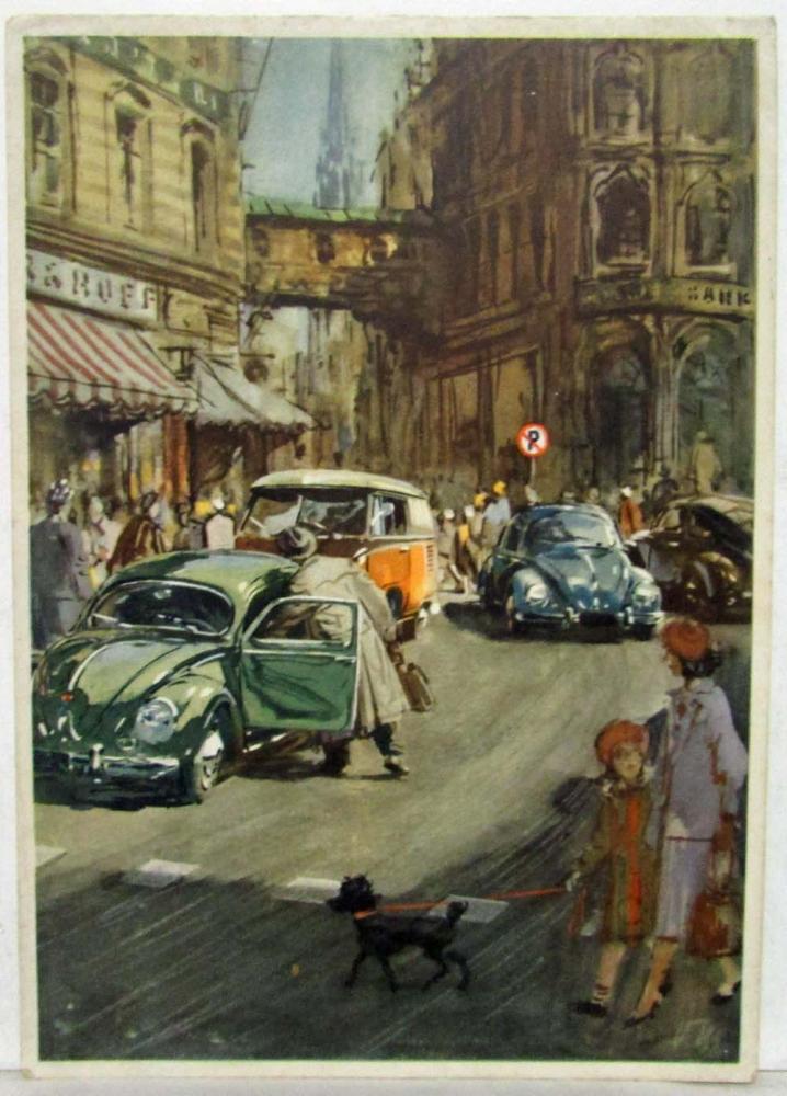1950-1959 Volkswagen Beetles and Transporter Microbus Postcard - German Text