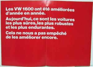1970 Volkswagen The New VW 1600 Range Oversized Sales Brochure - French Text