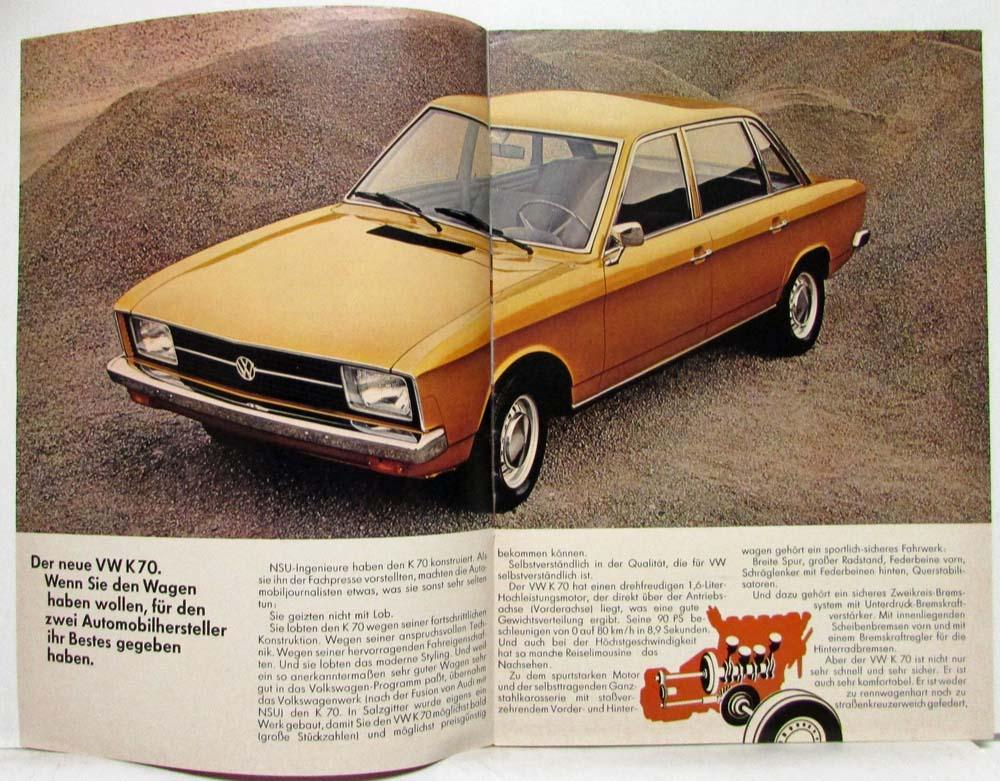 1971 VW Program Sales Brochure K70 Beetle 1600 Karmann Ghia 411E