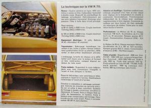 1971 VW K70 Sales Brochure - French Text