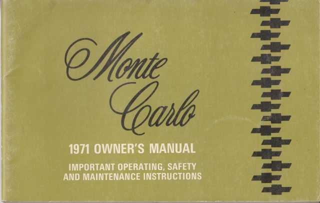 1971 Chevrolet Monte Carlo Owners Manual Care & Operation Instructions Original