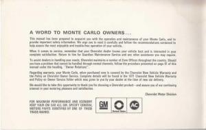 1971 Chevrolet Monte Carlo Owners Manual Care & Operation Instructions Original