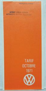 1971 VW October Price Sheet - French Text