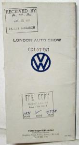 1972 VW Sales & Service List of Autorised Dealers in the UK - London Auto Show