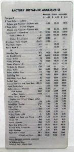 1962 AMC Rambler Dealer Salesman Pocket Price List Laminated Card Options