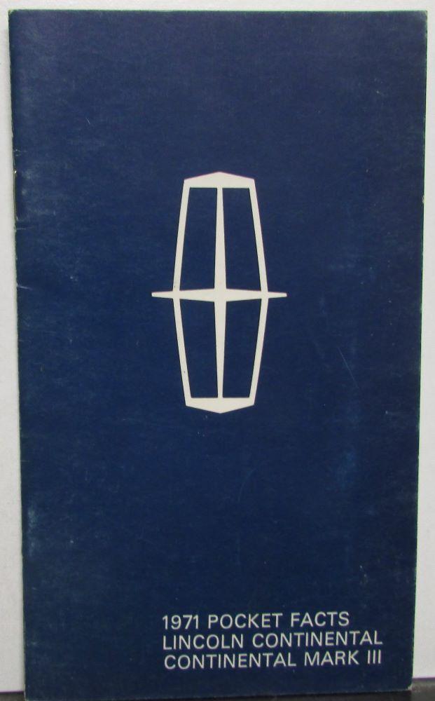 1971 Lincoln Pocket Facts Data Book Sales Reference Continental & Mark III Orig