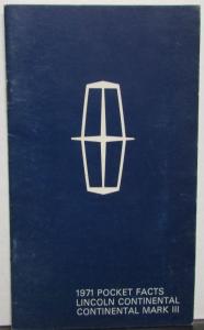 1971 Lincoln Pocket Facts Data Book Sales Reference Continental & Mark III Orig