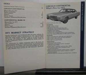 1971 Lincoln Pocket Facts Data Book Sales Reference Continental & Mark III Orig