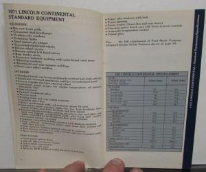 1971 Lincoln Pocket Facts Data Book Sales Reference Continental & Mark III Orig