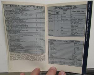 1971 Lincoln Pocket Facts Data Book Sales Reference Continental & Mark III Orig