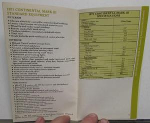 1971 Lincoln Pocket Facts Data Book Sales Reference Continental & Mark III Orig