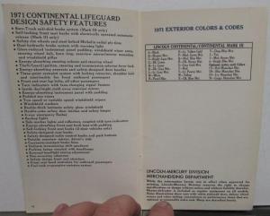 1971 Lincoln Pocket Facts Data Book Sales Reference Continental & Mark III Orig