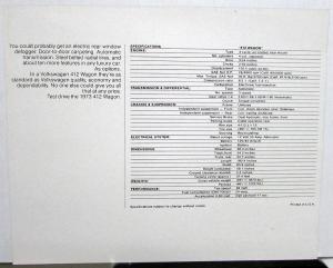 1973 VW Volkswagen 412 Wagon Spec Sheet