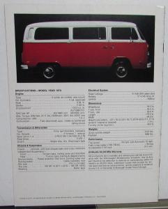 1973 Volkswagen Station Wagon Bus Campmobile Dealer Sales Brochure Original