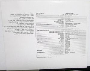 1973 VW Volkswagen Karmann Ghia Spec Sheet