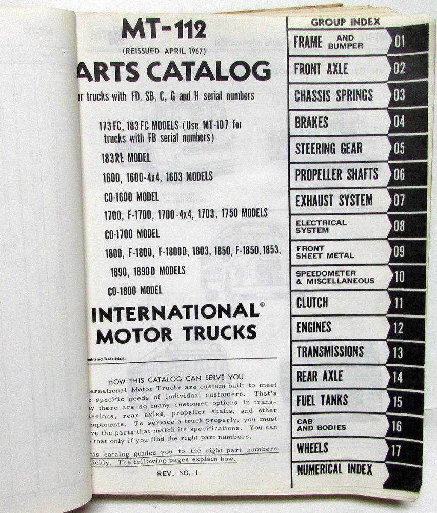 1966 1967 1968 International Truck Dealer Parts Catalog Book MT112 FD SB C G H