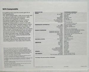 1974 VW Campmobile Spec Sheet