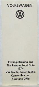 1974 Volkswagen Passing Braking & Tire Reserve Load Data Brochure