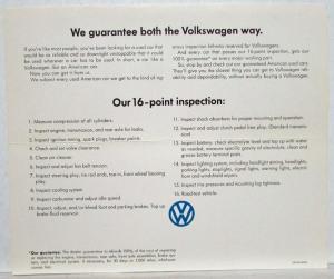 1974 VW Theirs and Ours 16 Point Used Car Inspection Sales Brochure