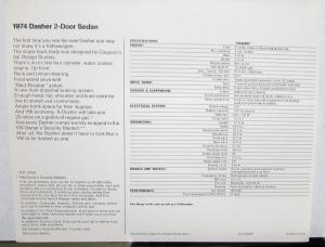 1974 VW Dasher 2-Door Sedan Spec Sheet