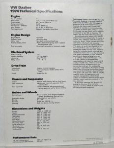 1974 VW Dasher A Completely New Kind of Volkswagen Sales Brochure