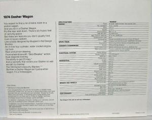 1974 VW Dasher Wagon Spec Sheet