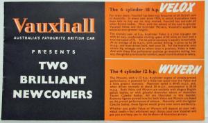 1949 Vauxhall Presents 2 Brilliant Newcomer Velox & Wyvern Sales Brochure Mailer