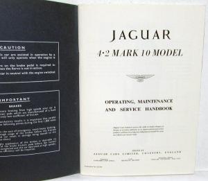 1965 Jaguar 4.2 Mark 10 Owners Manual Care & Operation Instructions Orig Rare