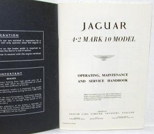 1965 Jaguar 4.2 Mark 10 Owners Manual Care & Operation Instructions Orig Rare