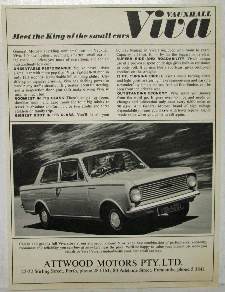 1964 Vauxhall Viva Spec Sheet - Australian Market