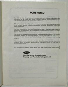 1982 Ford Car Pre-Delivery Maintenance Lubrication Service Shop Manual