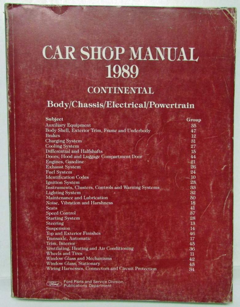 1989 Lincoln Continental Body Chassis Elec Powertrain Service Shop Repair Manual