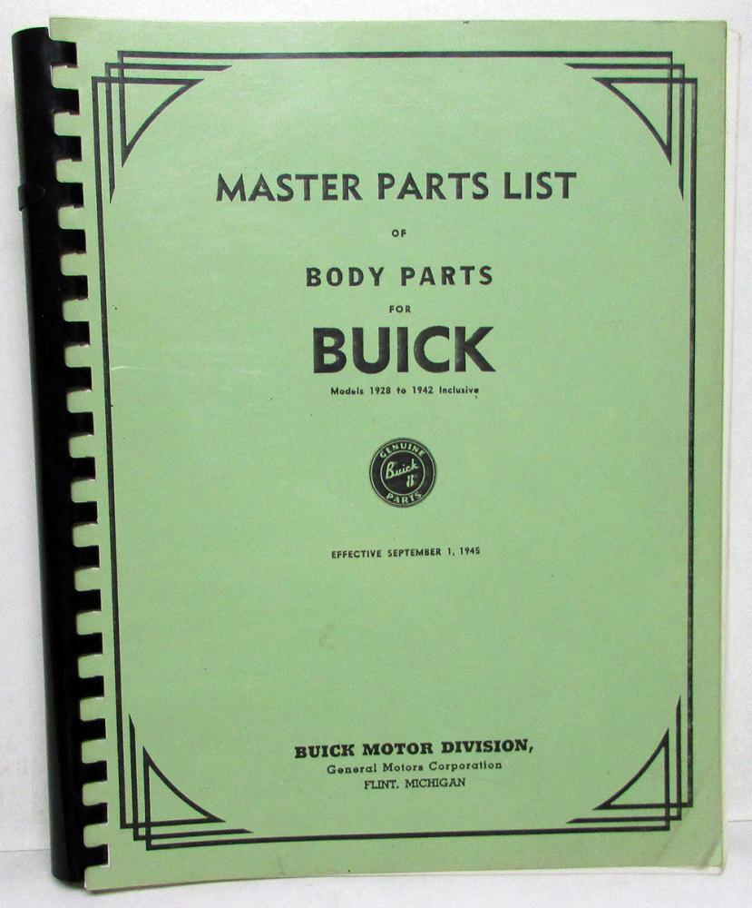 1928 to 1942 Buick Master Body Parts List Catalog Book Sedan Coupe