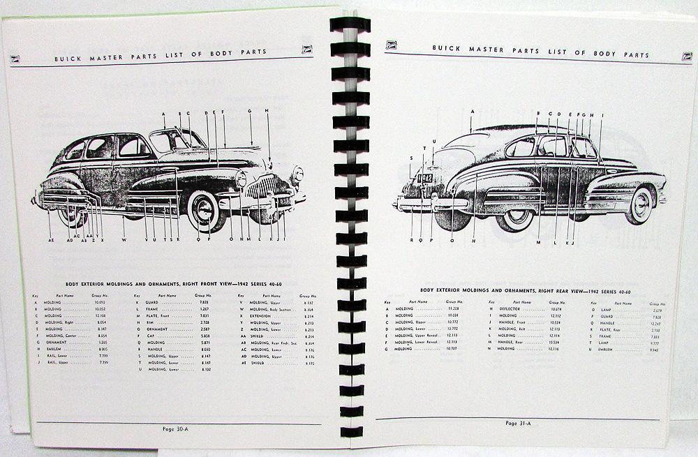 1928 to 1942 Buick Master Body Parts List Catalog Book Sedan Coupe