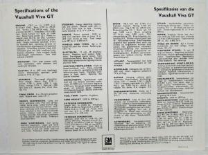 1968 1969 1970 Vauxhall Viva GT Spec Sheet - English & Afrikaans Text