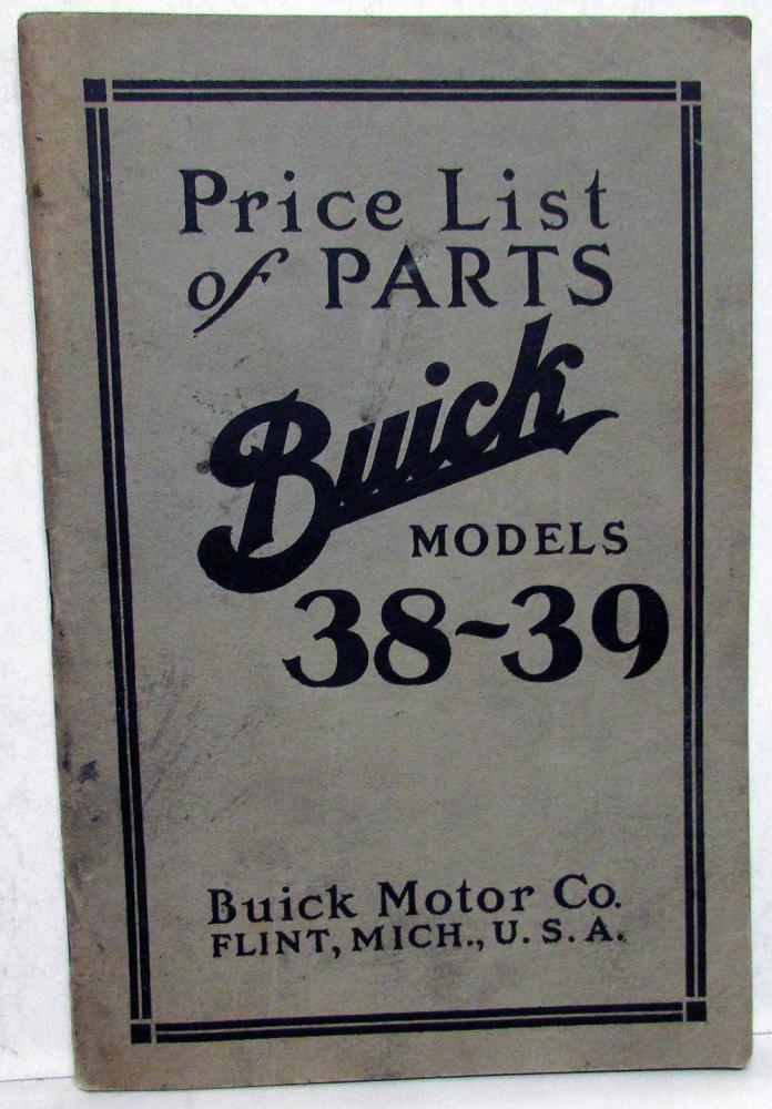 1911 Buick Model 38 & 39 Dealer Price List Of Parts Book Catalog