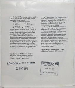 1972 Vauxhall GM Automatic for Victor VX4/90 and Ventora 2 Sales Folder