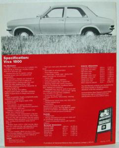 1975 Vauxhall Viva 1800 4 Door Sedan Sales Brochure - New Zealand Market