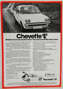 1977 Vauxhall Chevette E Spec Sheet - UK Market