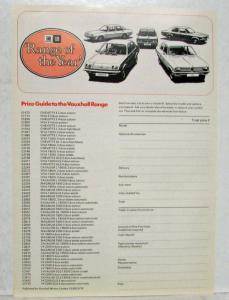 1977 Vauxhall Range of the Year All Model Sales Catalogue w Price Sheet - UK