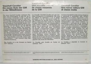 1977 Vauxhall Cavalier Multi-Language Spec Sheet for Swiss Market