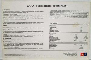 1975-1981 Vauxhall Cavalier GL Spec Sheet - Italian Text